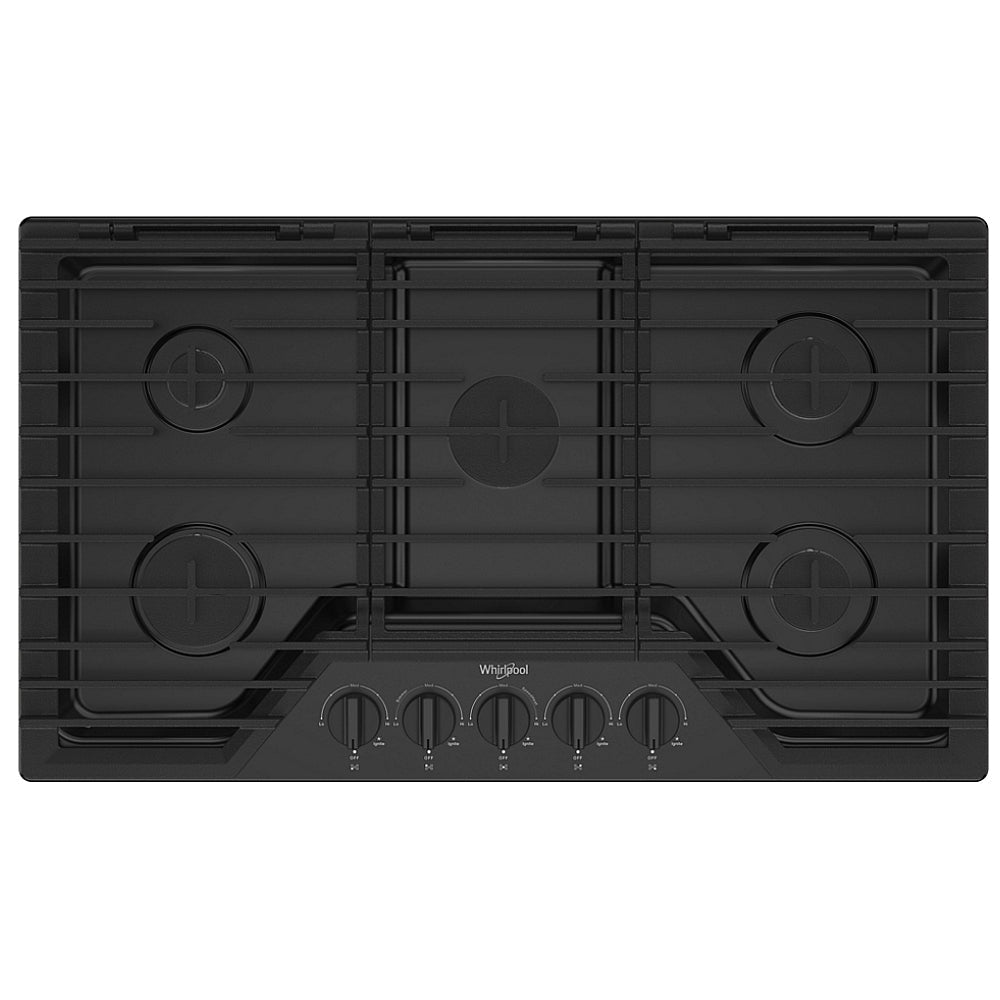 Whirlpool WCGK5036PB Gas Cooktop, 36 inch Exterior Width, 5 Burners, 18,000 BTU Highest Burner, Black colour
