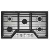 Whirlpool WCGK5036PS Gas Cooktop, 36 inch Exterior Width, 5 Burners, 18,000 BTU Highest Burner, Stainless Steel colour