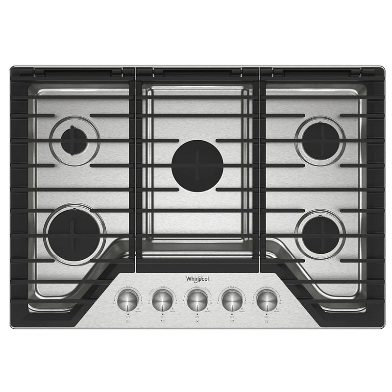 Whirlpool WCGK7030PS Gas Cooktop, 30 inch Exterior Width, 5 Burners, 18,000 BTU Highest Burner, Stainless Steel colour