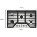 Whirlpool WCGK7036PS Gas Cooktop, 36 inch Exterior Width, 5 Burners, 18,000 BTU Highest Burner, Stainless Steel colour