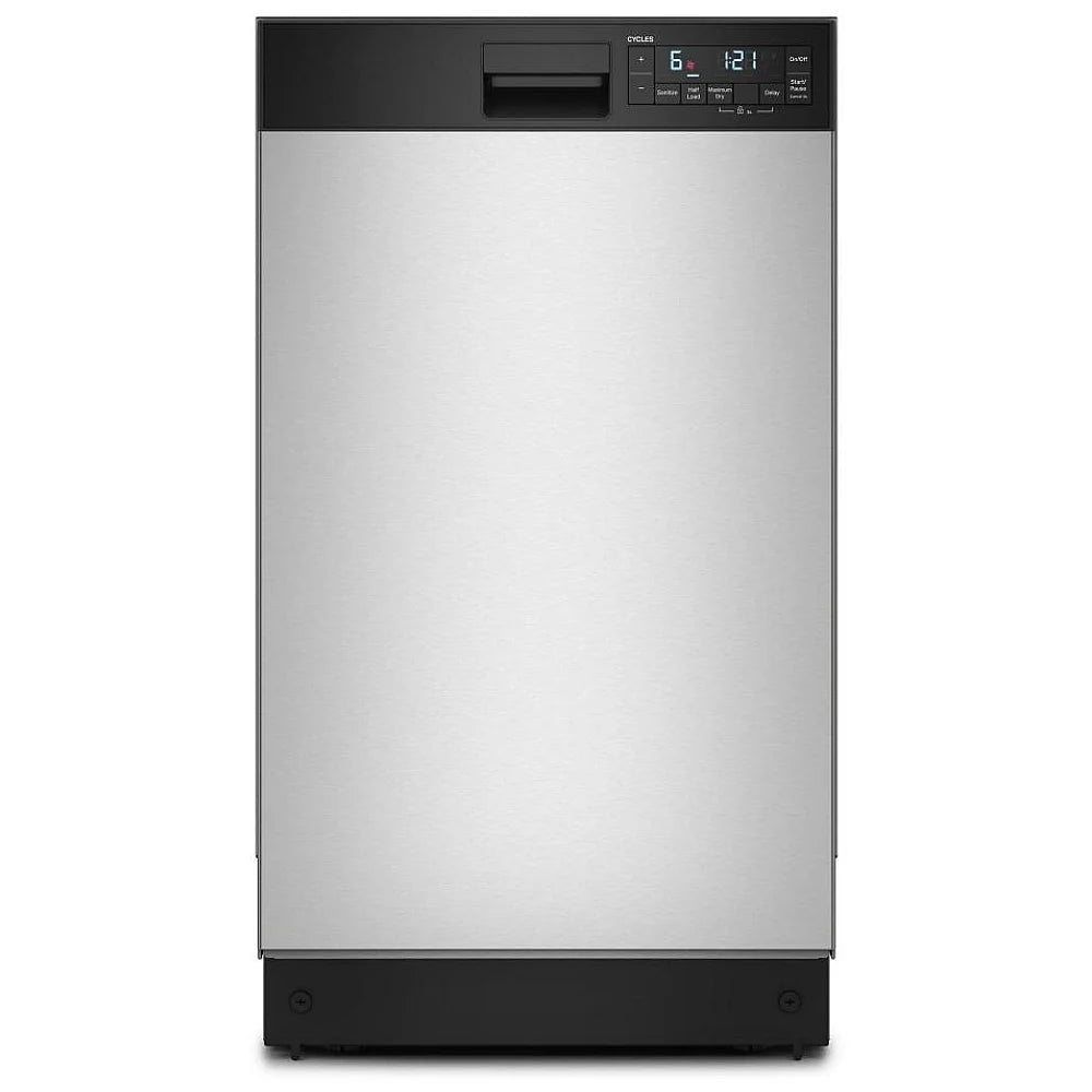 Whirlpool WDFS5118SS Dishwasher, 18 inch Exterior Width, 48 dB Decibel Level, Full Console, Stainless Interior, 6 Wash Cycles, 8 Capacity (Place Settings), 2 Loading Racks, Stainless Steel colour