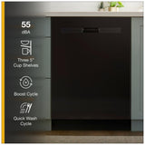 Whirlpool WDP540HAMB Dishwasher, 24 inch Exterior Width, 55 dB Decibel Level, Fully Integrated, Plastic Interior, 12 Capacity (Place Settings), 2 Loading Racks, Black colour