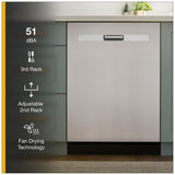 Whirlpool WDP730HAMZ Dishwasher, 24 inch Exterior Width, 51 dB Decibel Level, Fully Integrated, Plastic Interior, 5 Wash Cycles, 14 Capacity (Place Settings), 3 Loading Racks, Stainless Steel colour