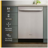 Whirlpool WDT730HAMZ Dishwasher, 24 inch Exterior Width, 51 dB Decibel Level, Fully Integrated, Plastic Interior, 5 Wash Cycles, 14 Capacity (Place Settings), 3 Loading Racks, Stainless Steel colour