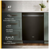 Whirlpool WDT970SAKV Dishwasher, 24 inch Exterior Width, 47 dB Decibel Level, Fully Integrated, Stainless Interior, 5 Wash Cycles, 15 Capacity (Place Settings), 3 Loading Racks, Black Stainless Steel colour
