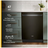 Whirlpool WDT970SAKV Dishwasher, 24 inch Exterior Width, 47 dB Decibel Level, Fully Integrated, Stainless Interior, 5 Wash Cycles, 15 Capacity (Place Settings), 3 Loading Racks, Black Stainless Steel colour