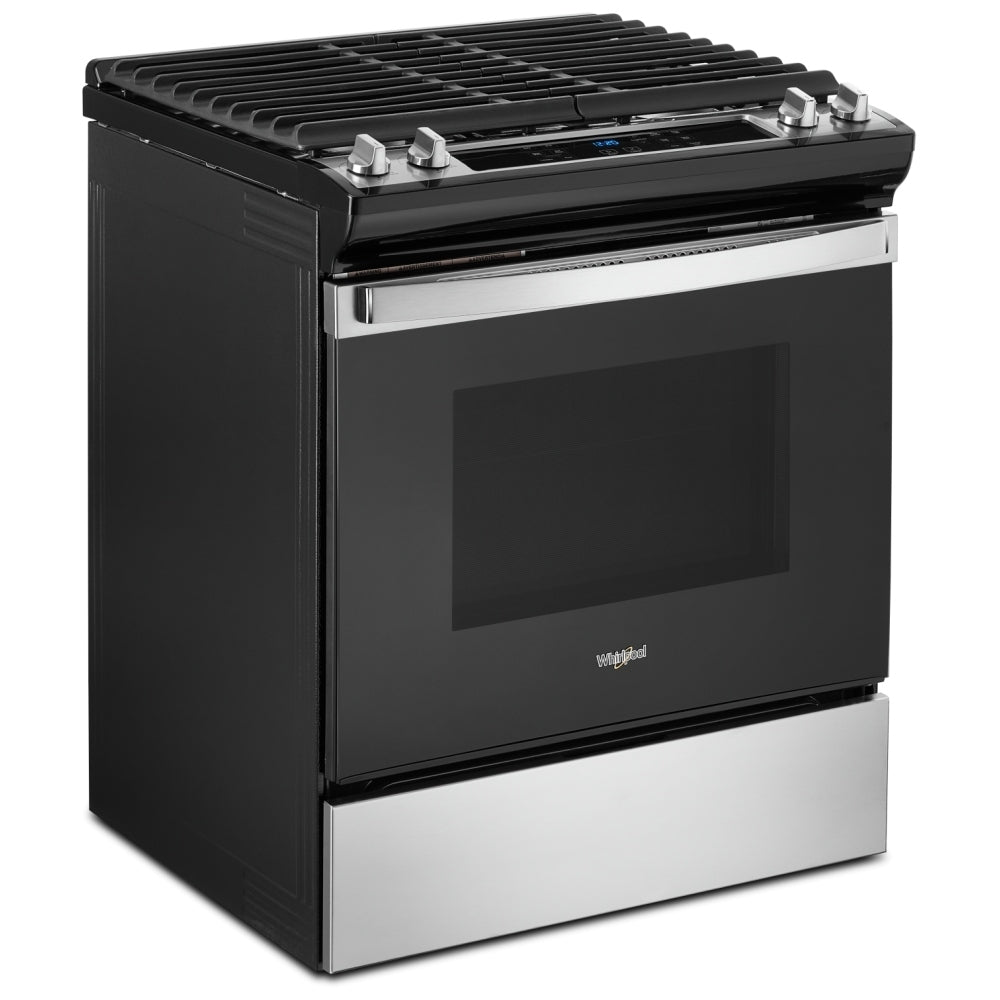 Whirlpool WEG515S0LS Gas Range, 5 cu. ft. Capacity, 30 inch Exterior Width, Self Clean, 4 Burners, Storage Drawer, 15,000 BTU Highest Burner, Stainless Steel colour