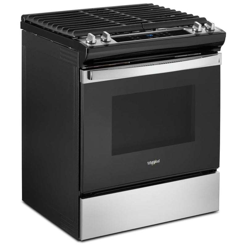 Whirlpool WEG515S0LS Gas Range, 5 cu. ft. Capacity, 30 inch Exterior Width, Self Clean, 4 Burners, Storage Drawer, 15,000 BTU Highest Burner, Stainless Steel colour