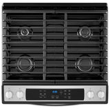 Whirlpool WEG515S0LS Gas Range, 5 cu. ft. Capacity, 30 inch Exterior Width, Self Clean, 4 Burners, Storage Drawer, 15,000 BTU Highest Burner, Stainless Steel colour