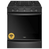 Whirlpool WEG750H0HB Gas Range, 5.8 cu. ft. Capacity, 30 inch Exterior Width, Self Clean, True Convection, 5 Burners, Storage Drawer, Yes, 17,000 BTU Highest Burner, Black colour