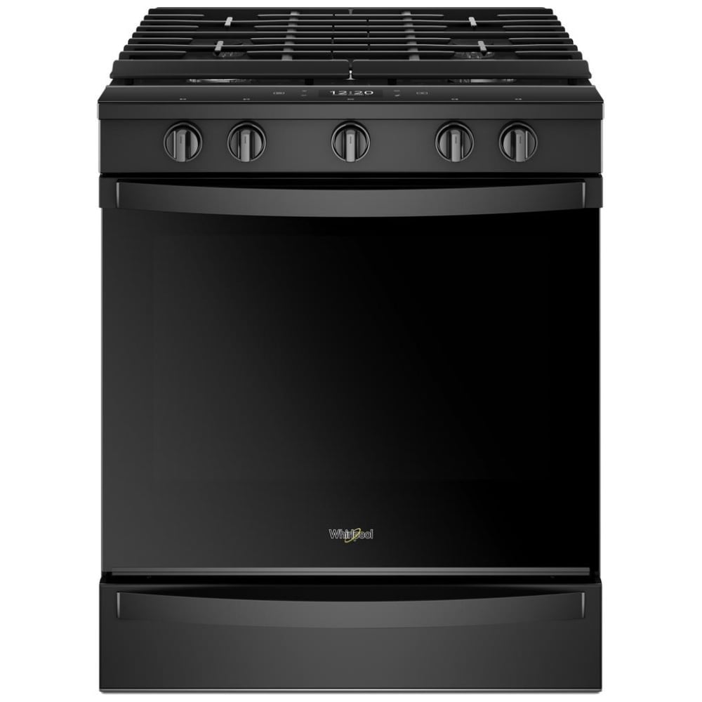 Whirlpool WEG750H0HB Gas Range, 5.8 cu. ft. Capacity, 30 inch Exterior Width, Self Clean, True Convection, 5 Burners, Storage Drawer, Yes, 17,000 BTU Highest Burner, Black colour