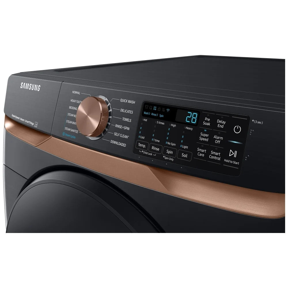 Samsung WF50BG8300AVUS Front Load Washer, ENERGY STAR Certified, 5.8 cu. ft. Washer Capacity, 1,200 RPM Washer Spin Speed, 12 Wash Cycles, 5 Temperature Settings, Water Heater, Steam Clean, Wifi Enabled, Black colour
