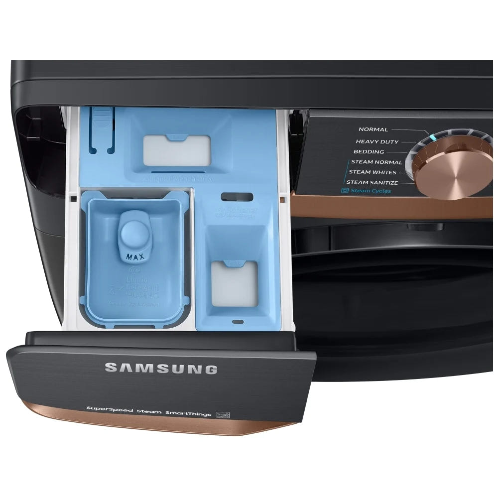 Samsung WF50BG8300AVUS Front Load Washer, ENERGY STAR Certified, 5.8 cu. ft. Washer Capacity, 1,200 RPM Washer Spin Speed, 12 Wash Cycles, 5 Temperature Settings, Water Heater, Steam Clean, Wifi Enabled, Black colour