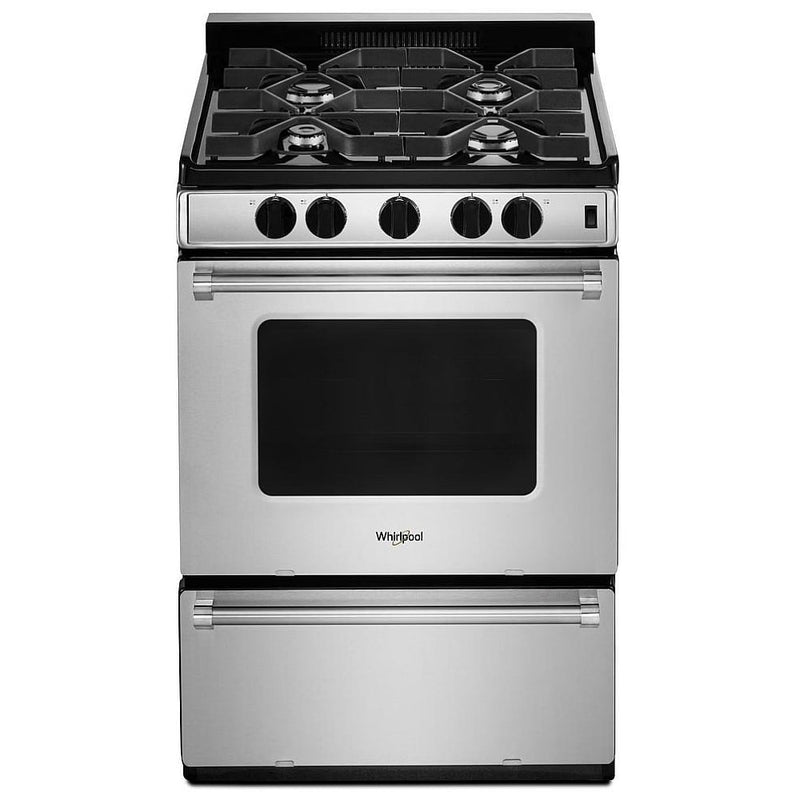 Whirlpool WFG500M4HS Gas Range, 2.96 cu. ft. Capacity, 24 inch Exterior Width, Manual Clean, 4 Burners, Broiler Drawer, 15,000 BTU Highest Burner, Stainless Steel colour