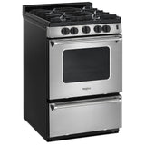 Whirlpool WFG500M4HS Gas Range, 2.96 cu. ft. Capacity, 24 inch Exterior Width, Manual Clean, 4 Burners, Broiler Drawer, 15,000 BTU Highest Burner, Stainless Steel colour