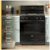 Whirlpool WFGS3530RB Gas Range, 5 cu. ft. Capacity, 30 inch Exterior Width, Self Clean, 4 Burners, Storage Drawer, 15,000 BTU Highest Burner, Black colour