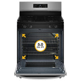 Whirlpool WFGS3530RB Gas Range, 5 cu. ft. Capacity, 30 inch Exterior Width, Self Clean, 4 Burners, Storage Drawer, 15,000 BTU Highest Burner, Black colour