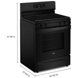 Whirlpool WFGS3530RB Gas Range, 5 cu. ft. Capacity, 30 inch Exterior Width, Self Clean, 4 Burners, Storage Drawer, 15,000 BTU Highest Burner, Black colour
