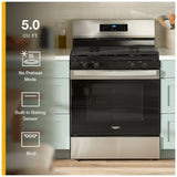 Whirlpool WFGS3530RS Gas Range, 5 cu. ft. Capacity, 30 inch Exterior Width, Self Clean, 4 Burners, Storage Drawer, 15,000 BTU Highest Burner, Stainless Steel colour