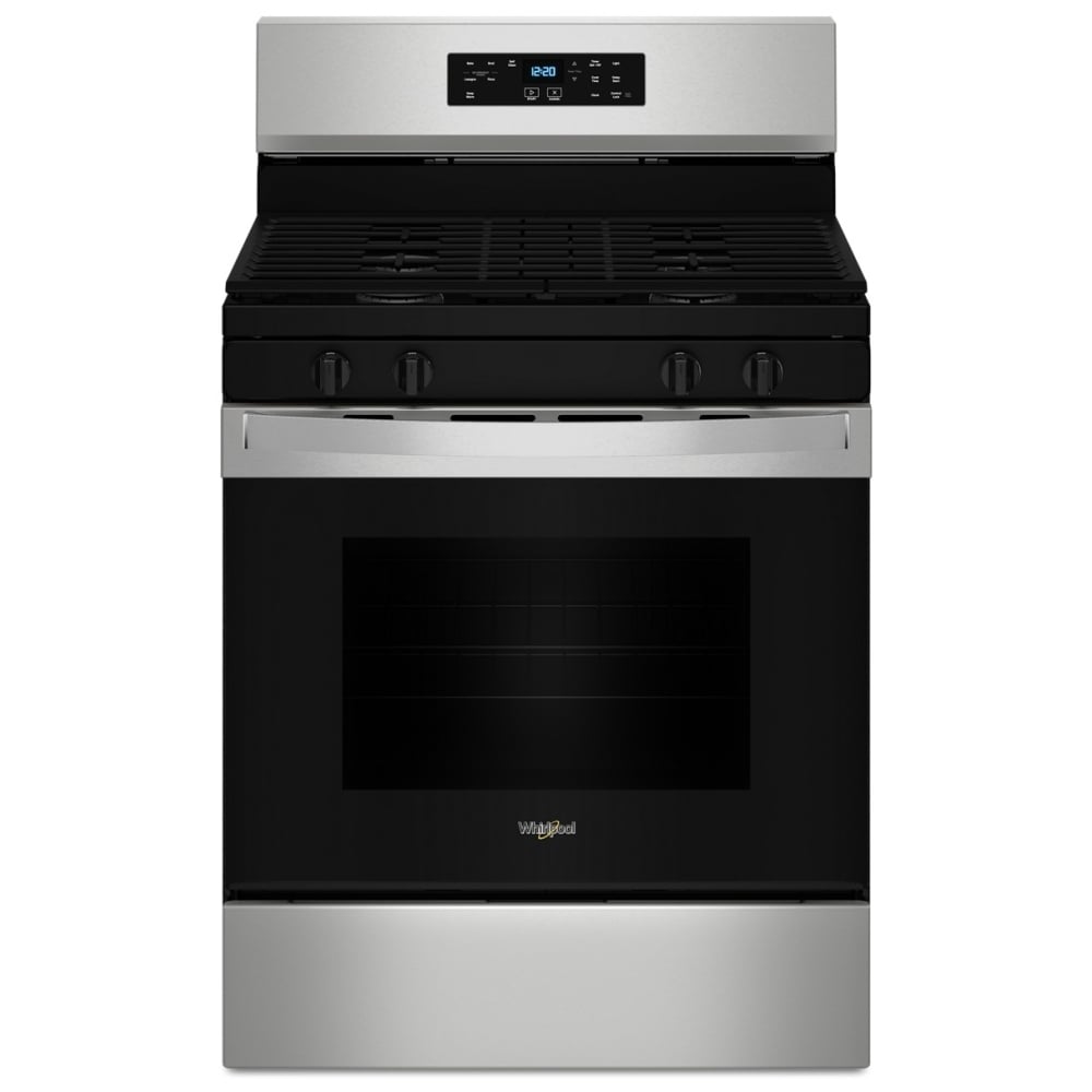 Whirlpool WFGS3530RS Gas Range, 5 cu. ft. Capacity, 30 inch Exterior Width, Self Clean, 4 Burners, Storage Drawer, 15,000 BTU Highest Burner, Stainless Steel colour