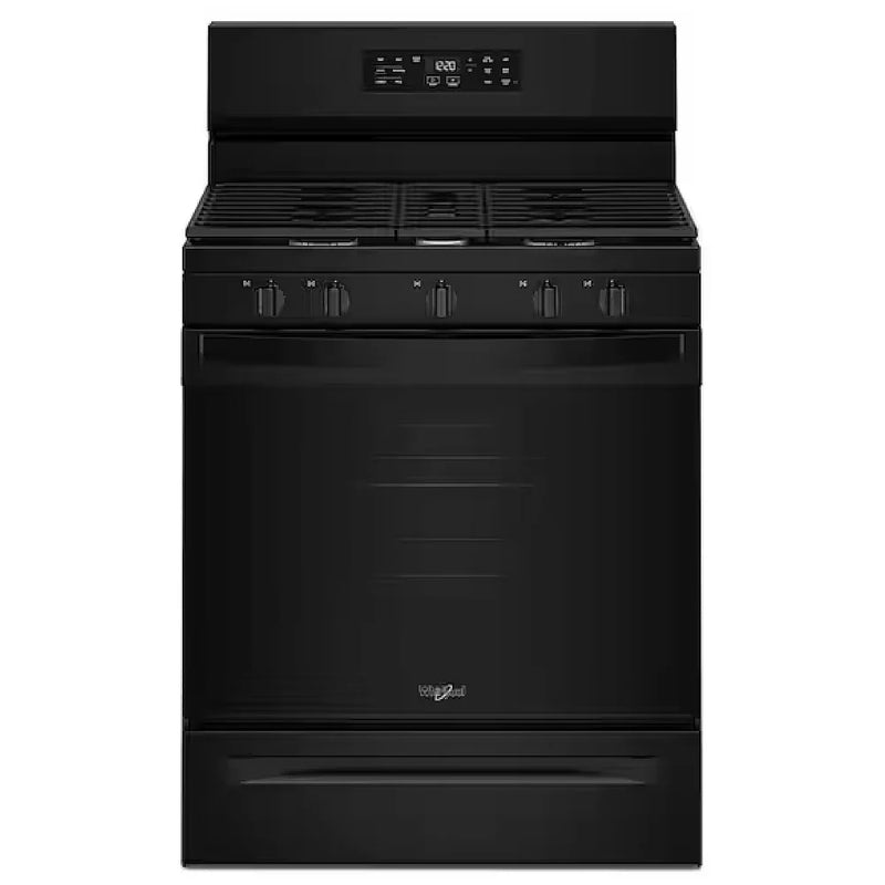 Whirlpool WFGS4530SB Gas Range, 5.3 cu. ft. Capacity, 30 inch Exterior Width, Steam Clean, Convection, 5 Burners, Storage Drawer, Air Fry, 15,000 BTU Highest Burner, Black colour