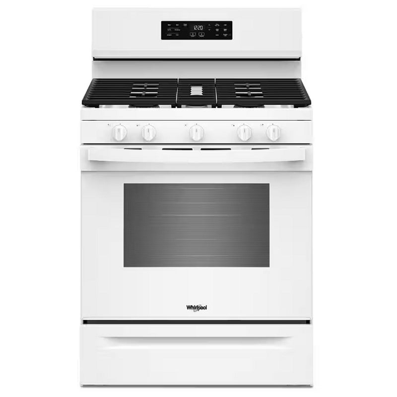 Whirlpool WFGS4530SW Gas Range, 5.3 cu. ft. Capacity, 30 inch Exterior Width, Steam Clean, Convection, 5 Burners, Storage Drawer, Air Fry, 15,000 BTU Highest Burner, White colour