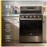 Whirlpool WFGS5030RV Gas Range, 5 cu. ft. Capacity, 30 inch Exterior Width, Self Clean, Convection, Storage Drawer, Yes, 18,000 BTU Highest Burner, Black colour