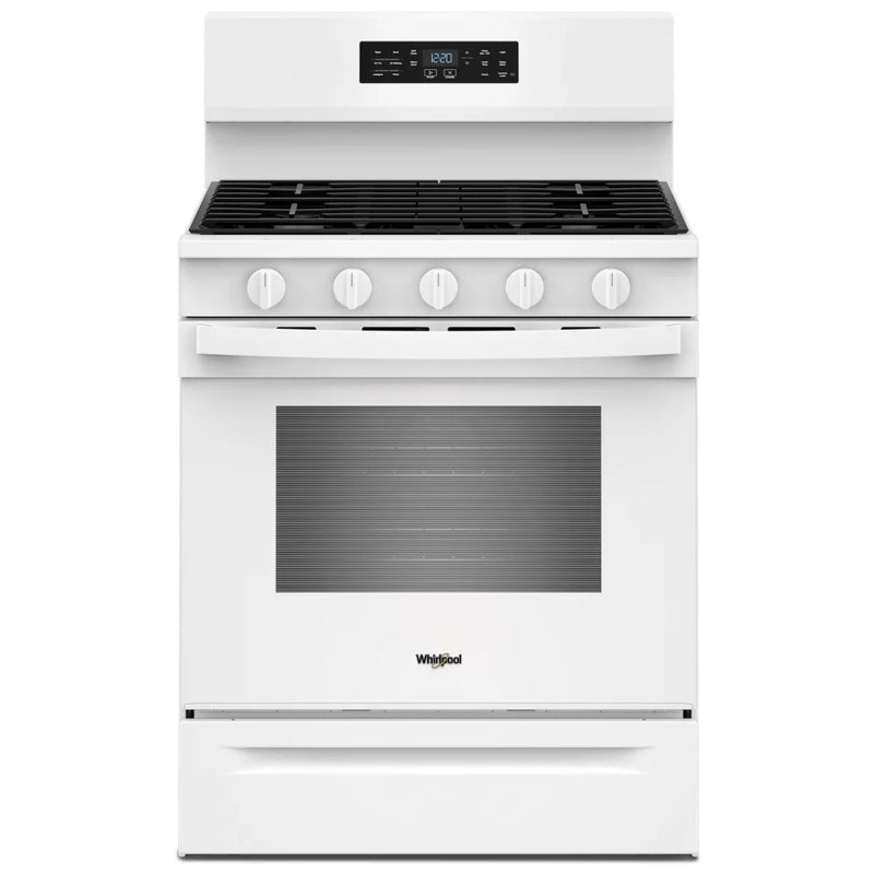 Whirlpool WFGS5730SW Gas Range, 5.0 cu. ft. Capacity, 30 inch Exterior Width, Self Clean, Convection, 5 Burners, Storage Drawer, Air Fry, 18,000 BTU Highest Burner, White colour