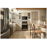 Whirlpool WFGS7530RV Gas Range, 5.3 cu. ft. Capacity, 30 inch Exterior Width, Self Clean, True Convection, 5 Burners, Storage Drawer, Yes, 18,000 BTU Highest Burner, Black Stainless Steel colour