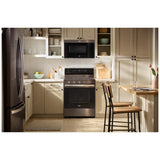 Whirlpool WFGS7530RV Gas Range, 5.3 cu. ft. Capacity, 30 inch Exterior Width, Self Clean, True Convection, 5 Burners, Storage Drawer, Yes, 18,000 BTU Highest Burner, Black Stainless Steel colour