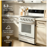 Whirlpool WFGS7530RW Gas Range, 5.3 cu. ft. Capacity, 30 inch Exterior Width, Self Clean, True Convection, 5 Burners, Storage Drawer, Yes, 18,000 BTU Highest Burner, White colour