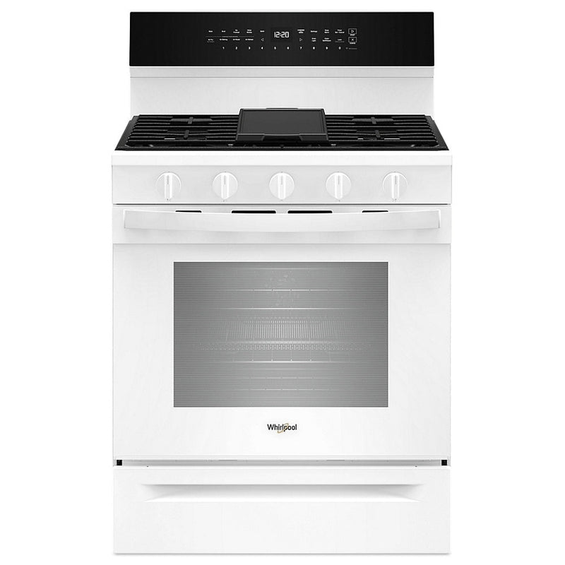 Whirlpool WFGS7530RW Gas Range, 5.3 cu. ft. Capacity, 30 inch Exterior Width, Self Clean, True Convection, 5 Burners, Storage Drawer, Yes, 18,000 BTU Highest Burner, White colour