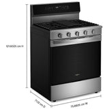 Whirlpool WFGS7530RZ Gas Range, 5.3 cu. ft. Capacity, 30 inch Exterior Width, Self Clean, True Convection, 5 Burners, Storage Drawer, Yes, 18,000 BTU Highest Burner, St colour