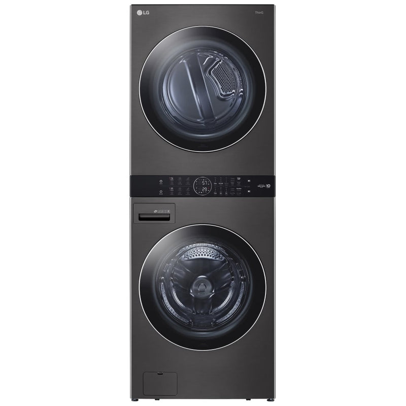 LG WKEX200HBA Laundry Center, AI DD,WashTower, TurboWash 360, Black Stainless Steel colour
Washer: 5.2 cu. ft. Capacity, 27 inch Width, 6 Wash Cycles, 5 Temperature Settings, Steam Clean, 1,300 RPM Spin Speed, Water Heater
Dryer: 7.4 cu. ft. Capacity