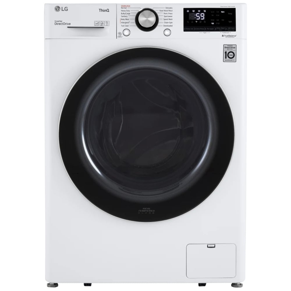LG WM1455HWA Front Load Washer, 24 inch Width, 2.6 cu. ft. Washer Capacity, 1,400 RPM Washer Spin Speed, 9 Wash Cycles, 5 Temperature Settings, Water Heater, Steam Clean, ENERGY STAR Certified, Wifi Enabled, White colour