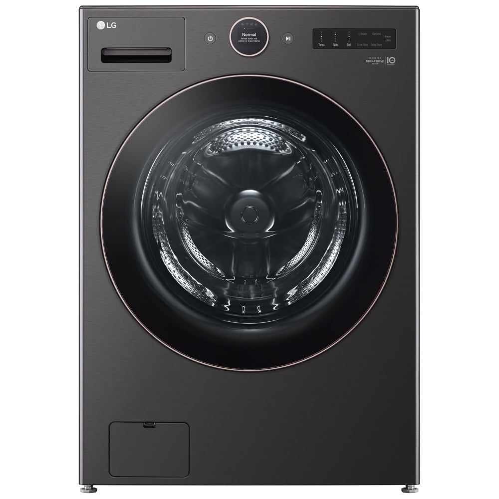 LG WM6500HBA Front Load Washer, 27 inch Width, 5.8 cu. ft. Washer Capacity, 1,300 RPM Washer Spin Speed, 25 Wash Cycles, 5 Temperature Settings, Water Heater, Steam Clean, ENERGY STAR Certified, Wifi Enabled, Black Stainless Steel colour