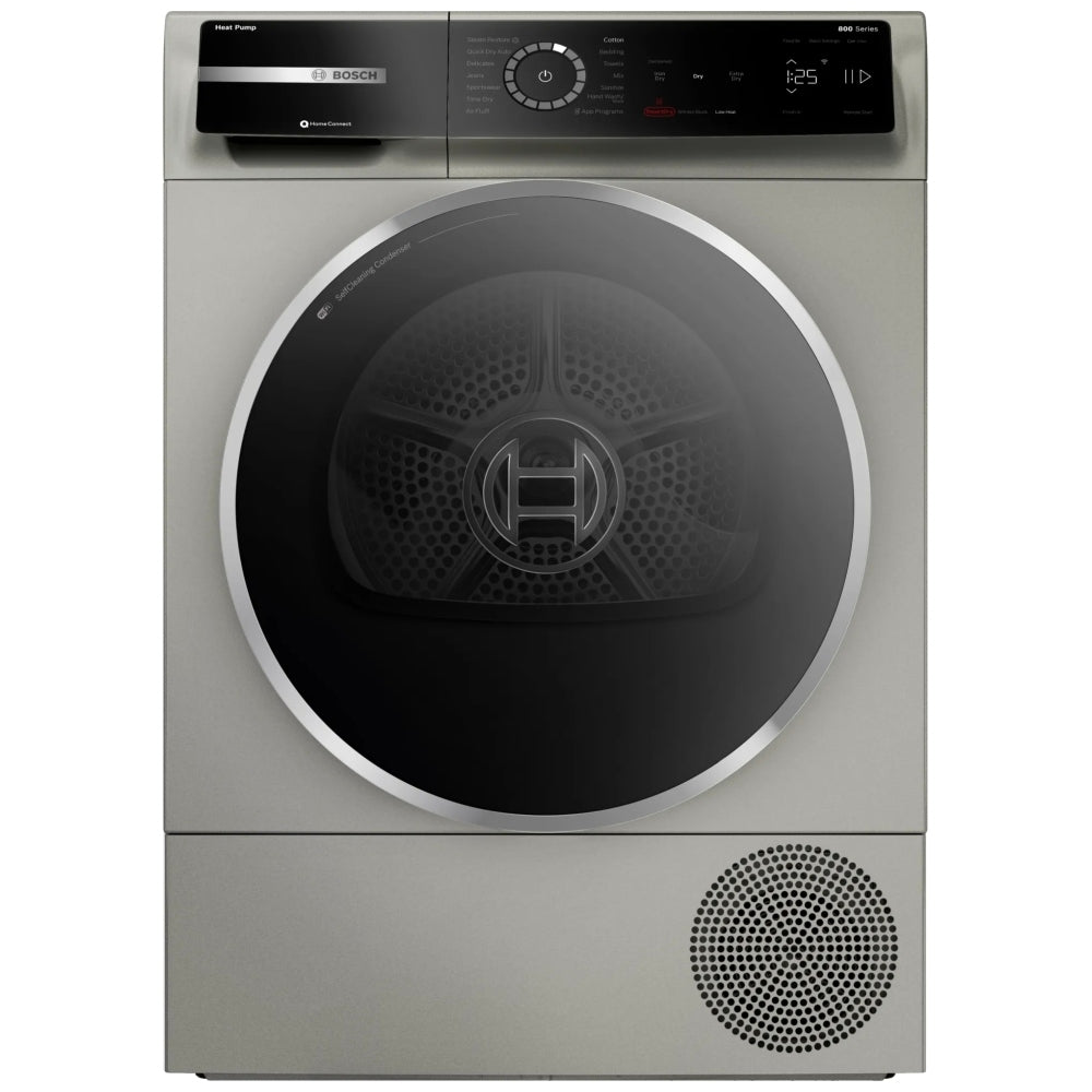 Bosch 800 Series Heat Pump Dryer, Electric Dryer, Silver inox WQB245AXUC front view