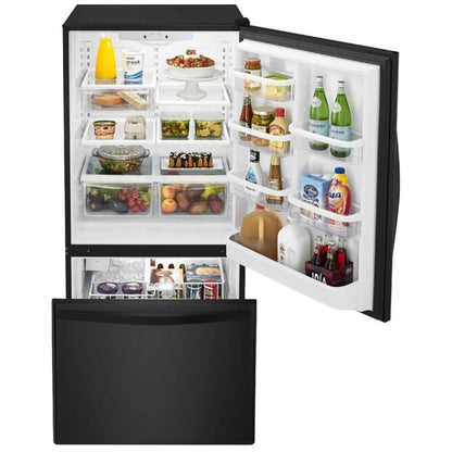 Whirlpool WRB322DMBB Bottom Freezer Refrigerator, 33 inch Width, Ice Dispenser (Freezer Located), 21.9 cu. ft. Capacity, Black colour