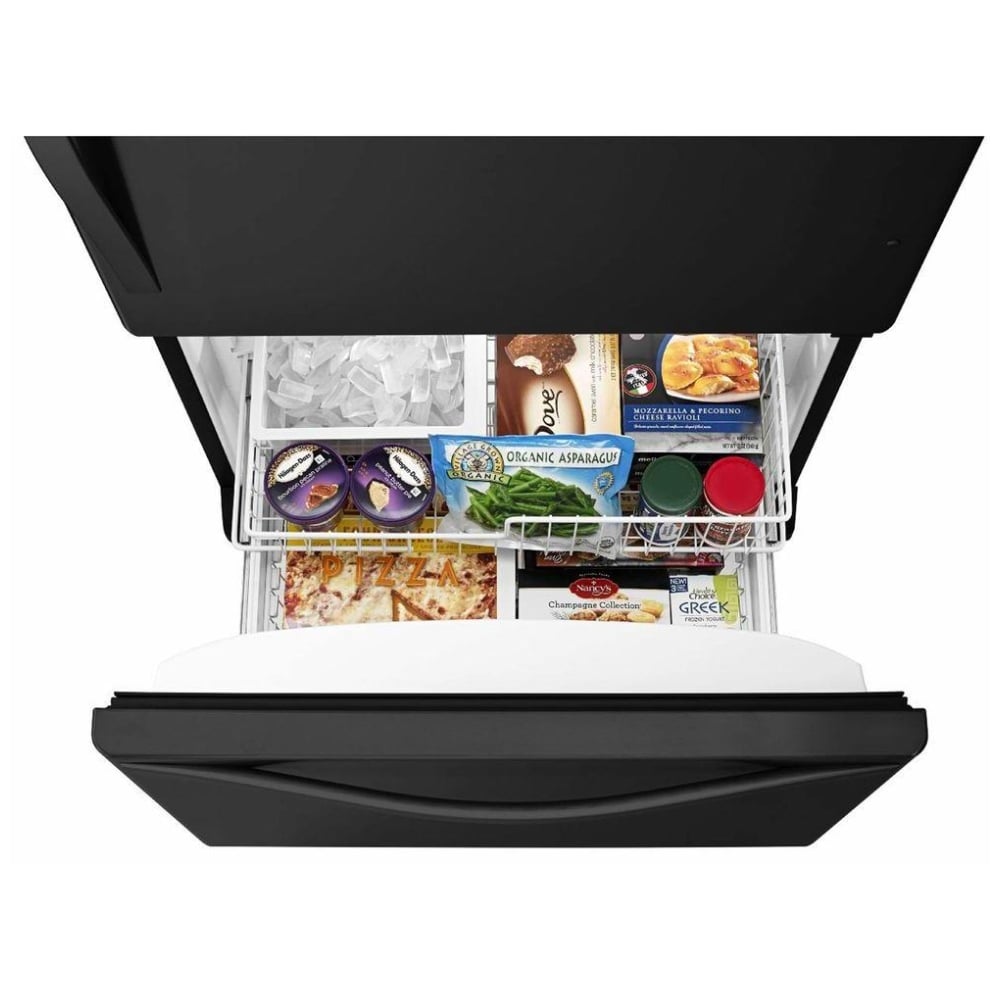 Whirlpool WRB322DMBB Bottom Freezer Refrigerator, 33 inch Width, Ice Dispenser (Freezer Located), 21.9 cu. ft. Capacity, Black colour