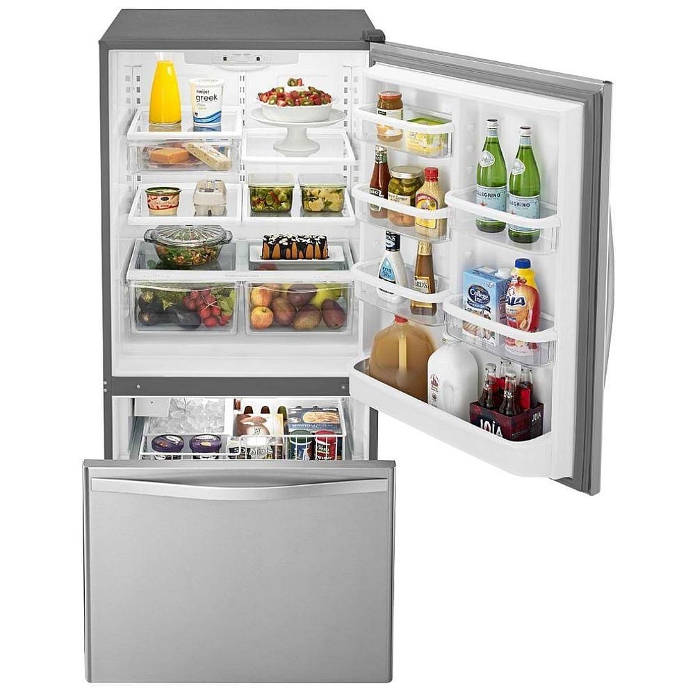 Whirlpool WRB322DMBM Bottom Freezer Refrigerator, 33 inch Width, Ice Dispenser (Freezer Located), 21.9 cu. ft. Capacity, Stainless Steel