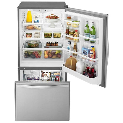 Whirlpool WRB322DMBM Bottom Freezer Refrigerator, 33 inch Width, Ice Dispenser (Freezer Located), 21.9 cu. ft. Capacity, Stainless Steel