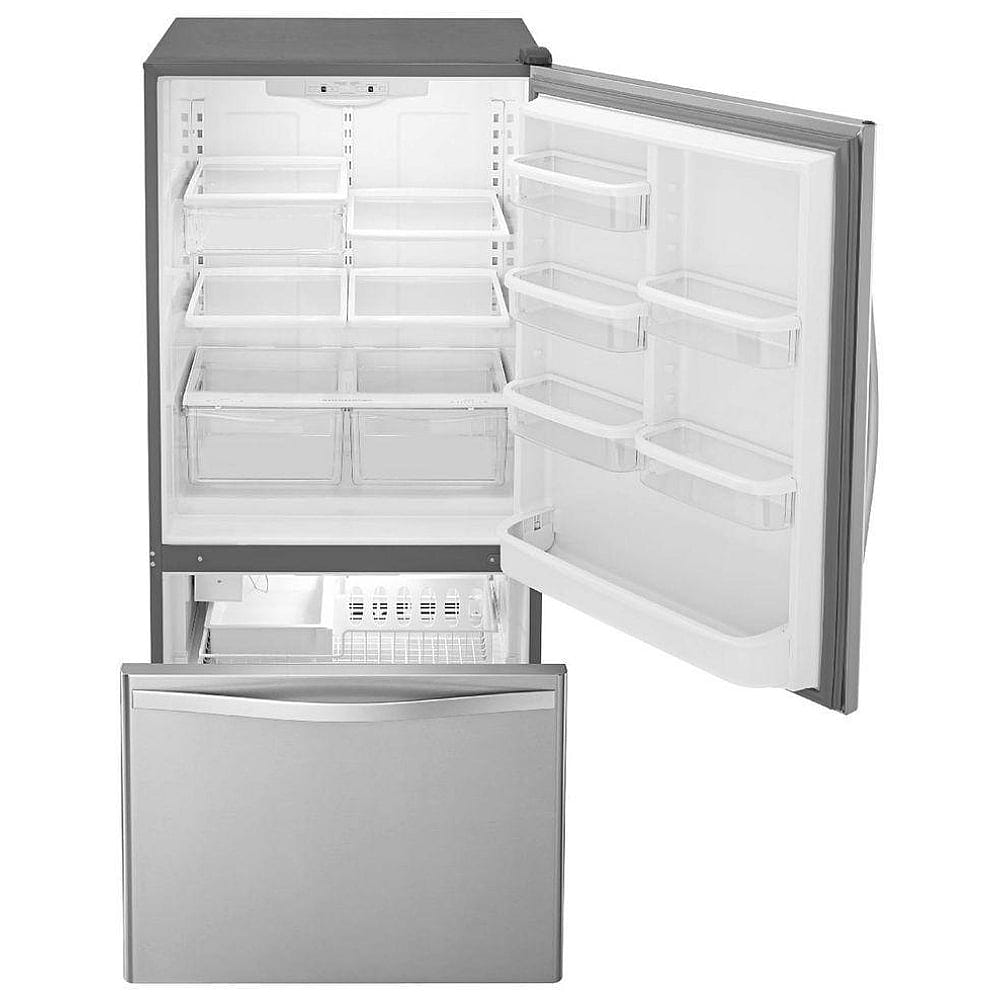 Whirlpool WRB322DMBM Bottom Freezer Refrigerator, 33 inch Width, Ice Dispenser (Freezer Located), 21.9 cu. ft. Capacity, Stainless Steel