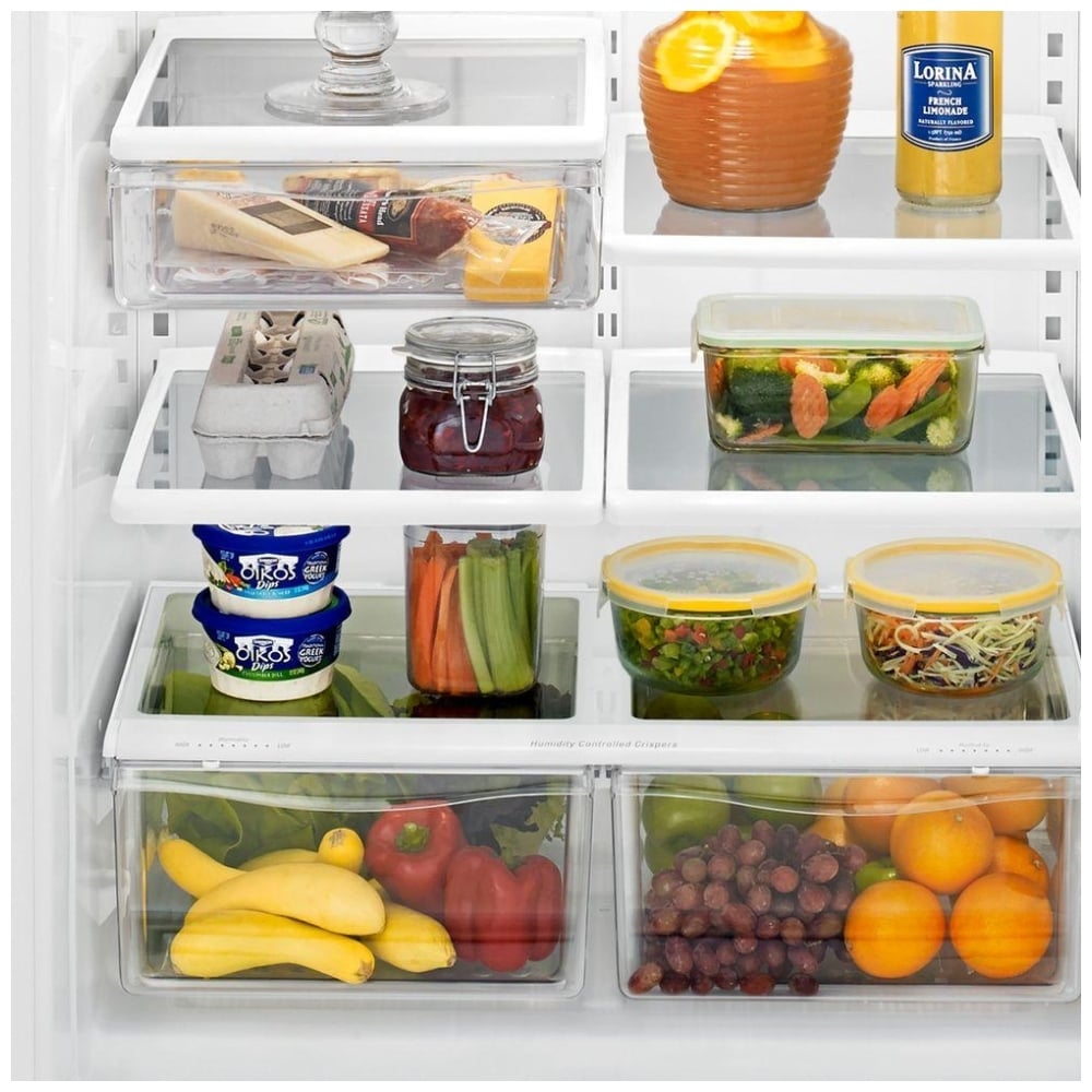 Whirlpool WRB322DMBW Bottom Freezer Refrigerator, 33 inch Width, Ice Dispenser (Freezer Located), 21.9 cu. ft. Capacity, White colour