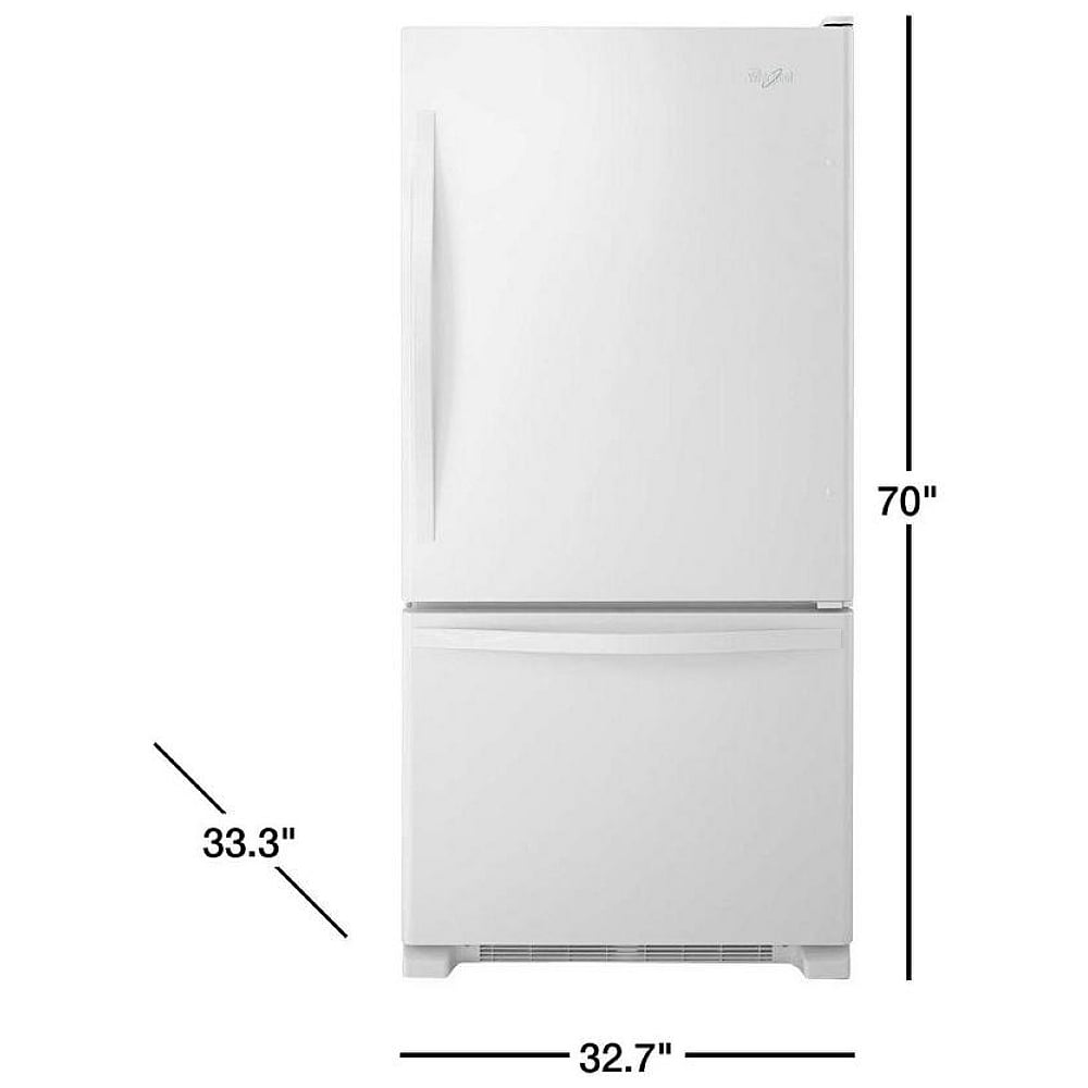 Whirlpool WRB322DMBW Bottom Freezer Refrigerator, 33 inch Width, Ice Dispenser (Freezer Located), 21.9 cu. ft. Capacity, White colour