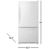 Whirlpool WRB322DMBW Bottom Freezer Refrigerator, 33 inch Width, Ice Dispenser (Freezer Located), 21.9 cu. ft. Capacity, White colour