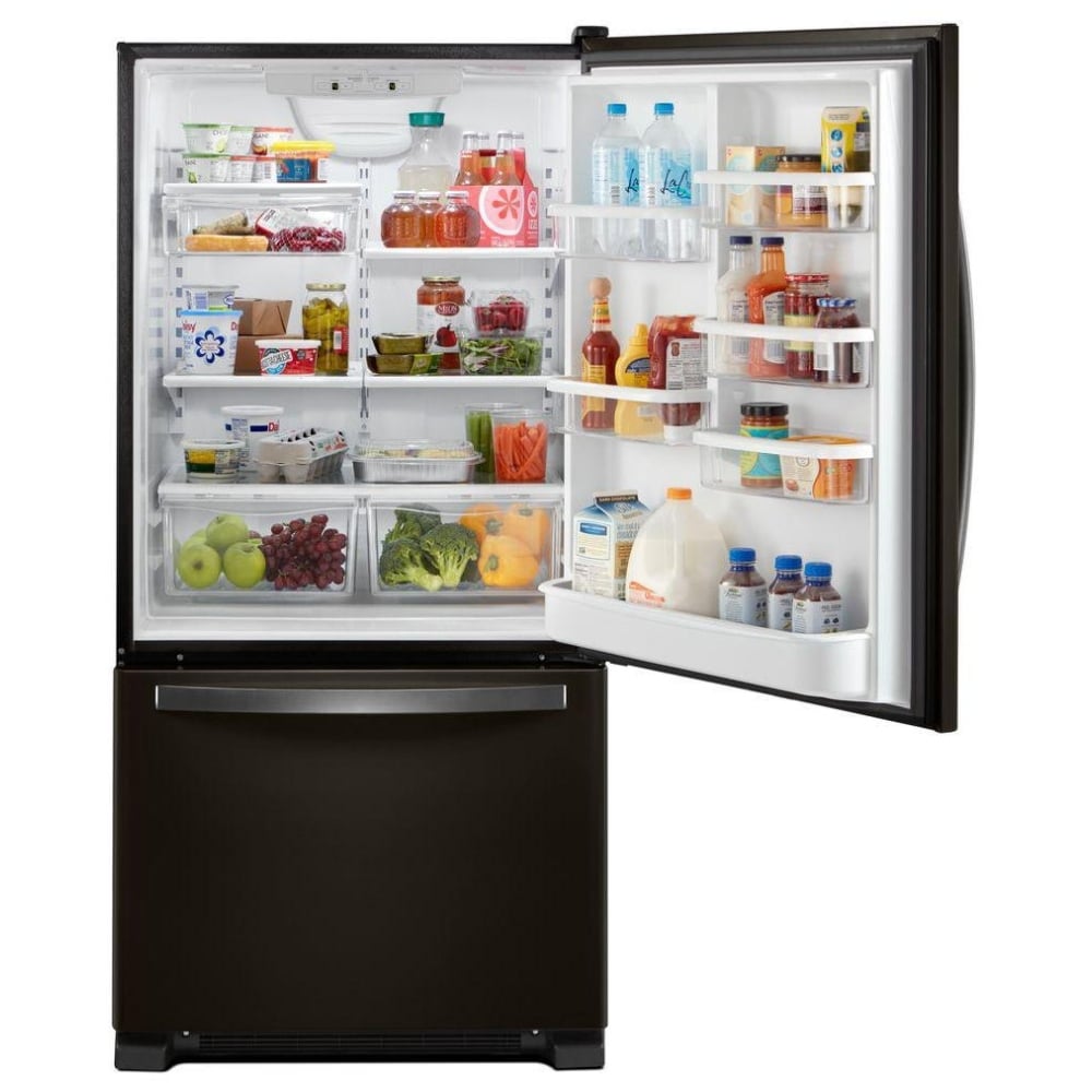 Whirlpool WRB322DMHV Bottom Freezer Refrigerator, 33 inch Width, ENERGY STAR Certified, Ice Dispenser (Freezer Located), 21.9 cu. ft. Capacity, Black Stainless Steel colour
