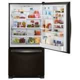 Whirlpool WRB322DMHV Bottom Freezer Refrigerator, 33 inch Width, Ice Dispenser (Freezer Located), ENERGY STAR Certified, 21.9 cu. ft. Capacity, Black Stainless Steel colour