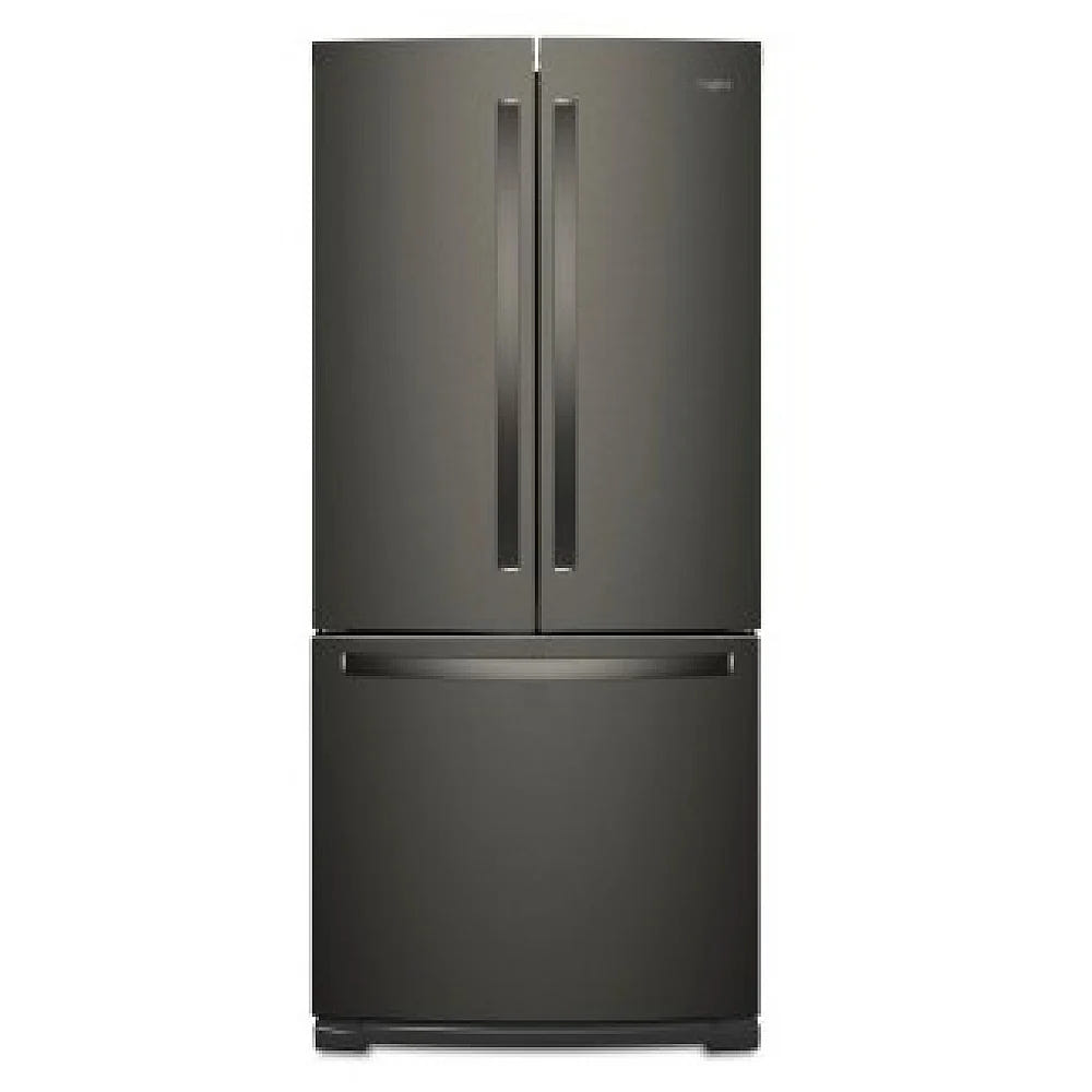 Whirlpool WRF560SFHV 法式门冰箱，30 英寸宽，19.7 立方英尺容量，可选制冰机（特殊订购），黑色不锈钢