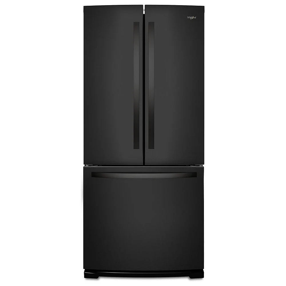 Whirlpool WRF560SMHB 法式门冰箱，30 英寸宽，19.7 立方英尺容量，制冰机（位于冷冻室），黑色