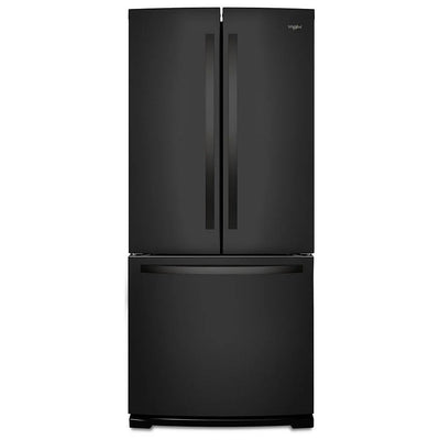 Whirlpool WRF560SMHB 法式门冰箱，30 英寸宽，19.7 立方英尺容量，制冰机（位于冷冻室），黑色